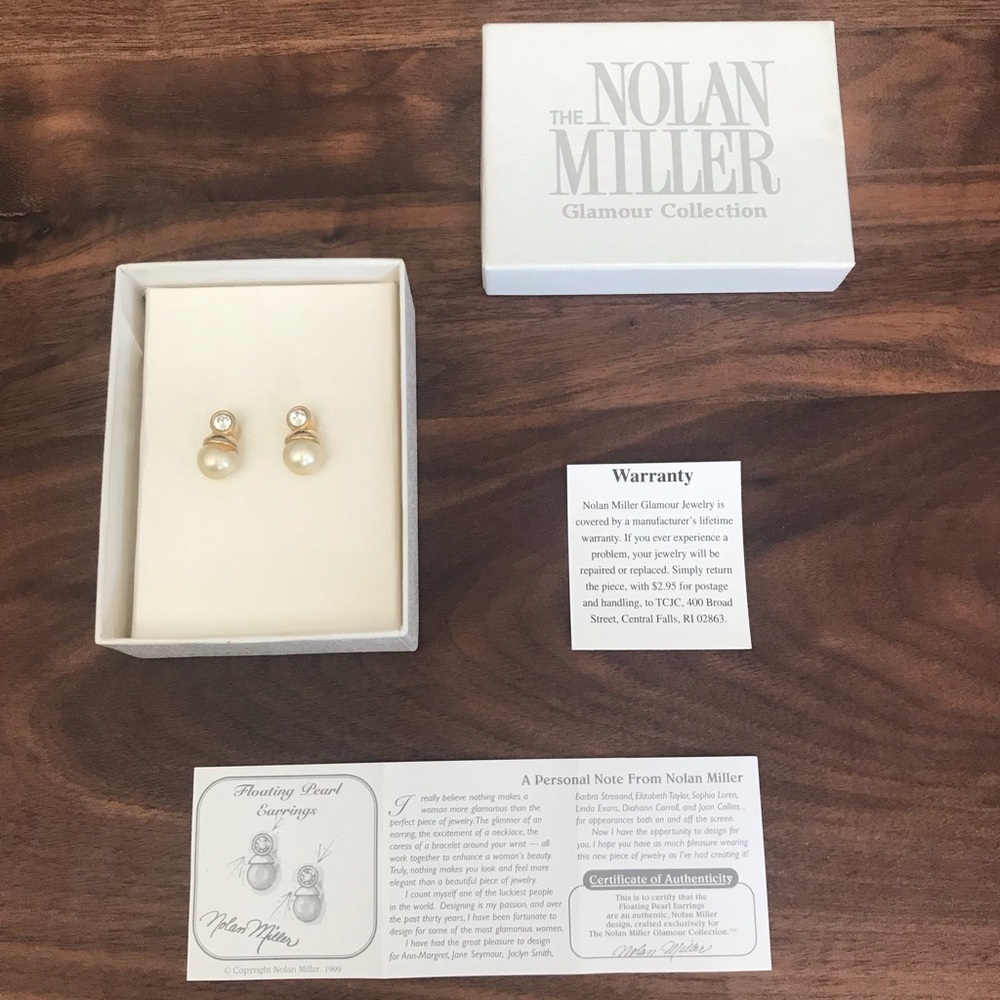 Vintage Nolan Miller Floating Pearl Earrings Glamour Collection Modern Classic